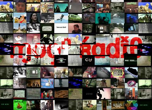 Moon Radio written in red across lots of screen shots from videos